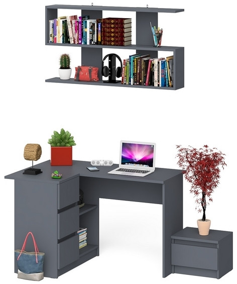Мори Стол компьютерный МС-16 левый + Тумба ТМП400.1 + Полка 1200, цвет графит, ШхГхВ 164,8х84,9х209,6 см., НЕ универсальная сборка