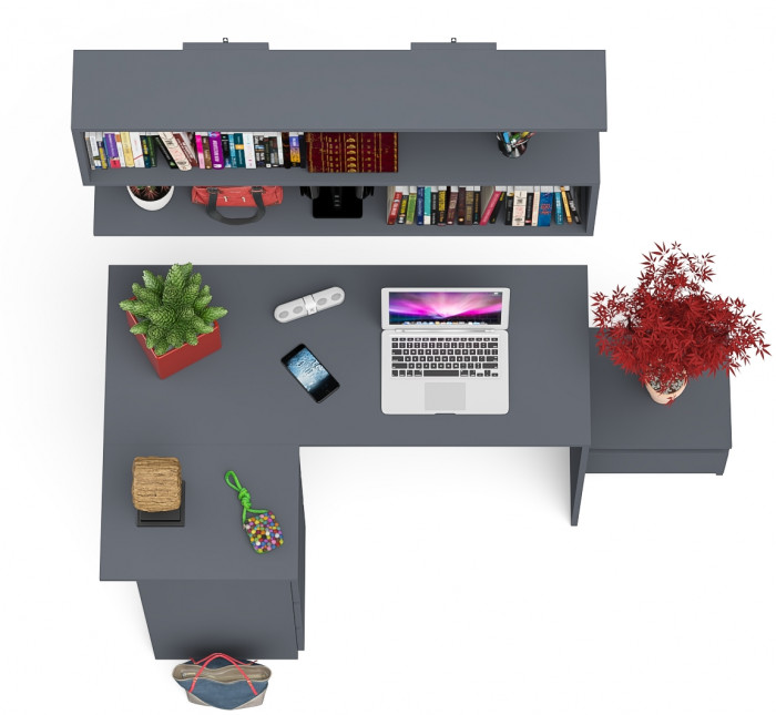 Мори Стол компьютерный МС-16 левый + Тумба ТМП400.1 + Полка 1200, цвет графит, ШхГхВ 164,8х84,9х209,6 см., НЕ универсальная сборка