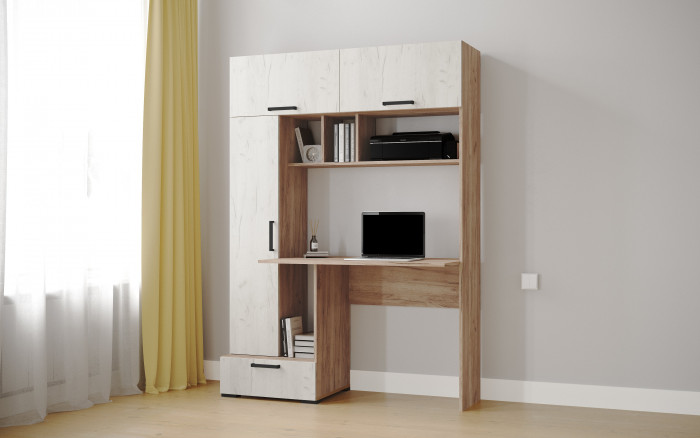 Стол компьютерный Квартет-11 (1850*1316*600) дуб крафт табачный/дуб крафт белый