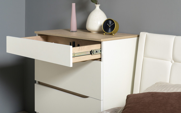 Муссон Кровать 11.41 + ортопед + Комод 13.97, цвет белый/дуб эндгрейн элегантный, сп. м. 1600х2000 мм., б/м