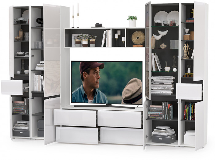 Сидней Комплектация № 030, корпус белый/чёрный/фасады МДФ белый глянец