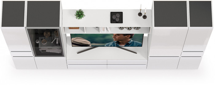 Сидней Комплектация № 030, корпус белый/чёрный/фасады МДФ белый глянец