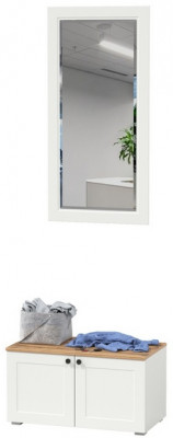 Остин 13.257 Тумба + 17.03 Зеркало, цвет белый шагрень/дуб крафт золотой, ШхГхВ 80х41,9х210 см.