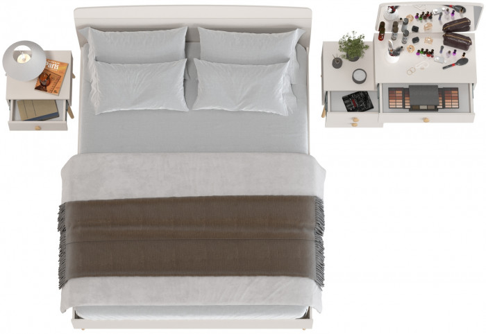 Афина Спальня Кровать 1600 + Трюмо + Тумба, кашемир серый