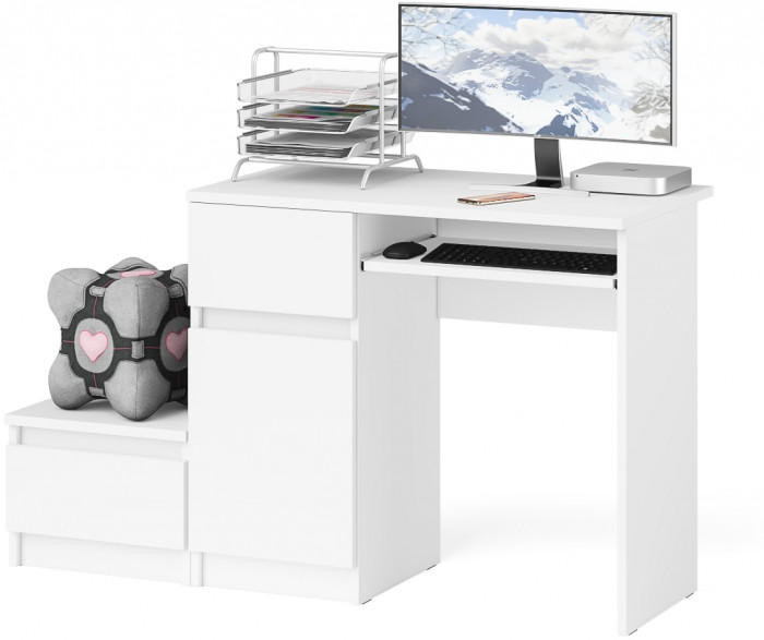 Мори компьютерный стол МС-1 левый + Тумба ТМП400.1, белый