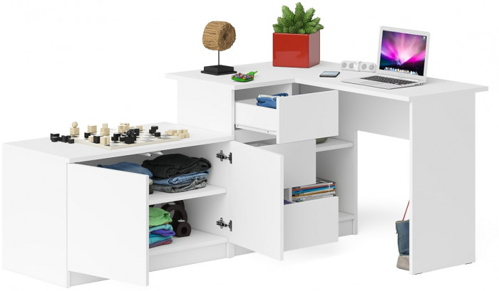 Мори компьютерный стол МС-16 левый + Тумба МА900.1, белый