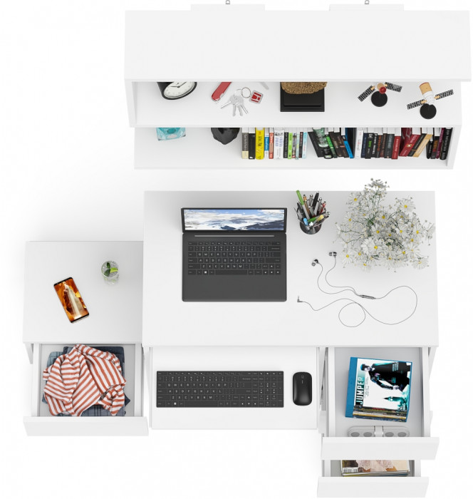 Мори компьютерный стол МС-6 правый + Тумба ТМП400.1 + Полка 900, белый