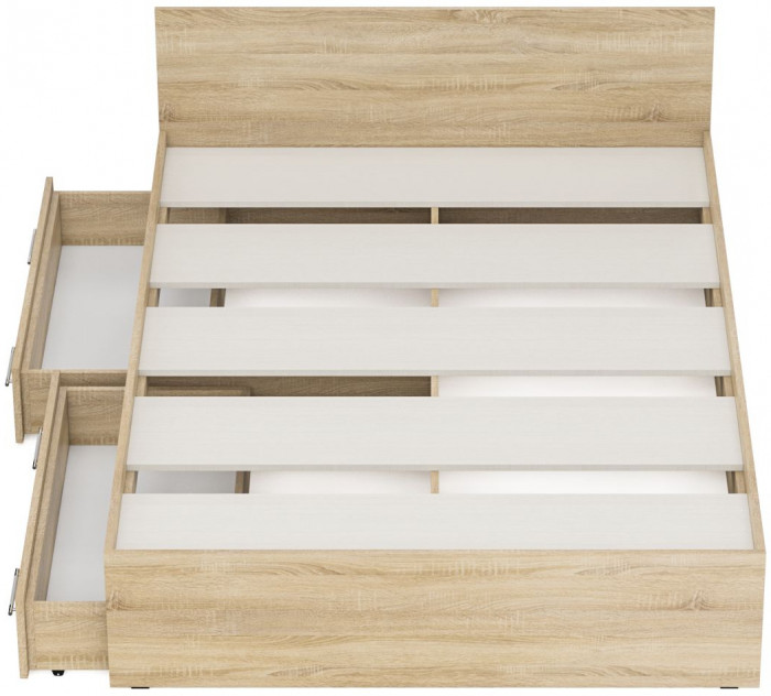 Стандарт Кровать с ящиками 1400, цвет дуб сонома, ШхГхВ 143,5х203,5х70 см., сп.м. 1400х2000 мм., без матраса, основание есть