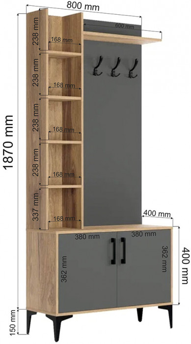Прихожая Пекин, Дуб Крафт Золотой, Графит
