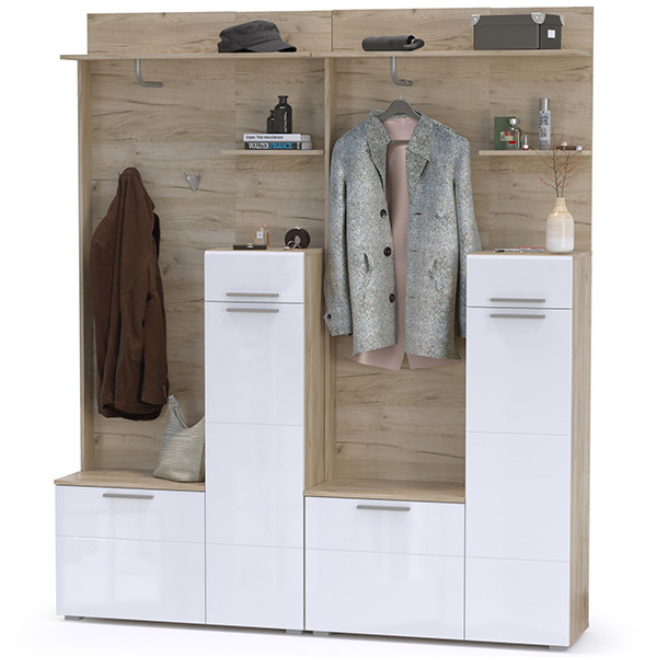 Лайн Прихожая № 02, цвет дуб крафт серый/фасады МДФ белый глянец, ШхГхВ 179,6х35,1х210 см., НЕ универсальная сборка