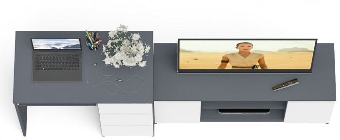 Мори Стол компьютерный МС-6 правый + Тумба МТВ1200.1, цвет графит/белый, ШхГхВ 210,4х50х76,6 см., выдвижные ящики справа, НЕ универсальная сборка