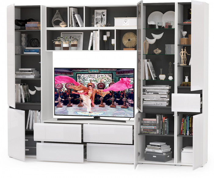 Сидней Комплектация № 031, корпус белый/чёрный/фасады МДФ белый глянец