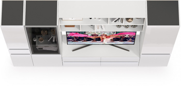 Сидней Комплектация № 031, корпус белый/чёрный/фасады МДФ белый глянец