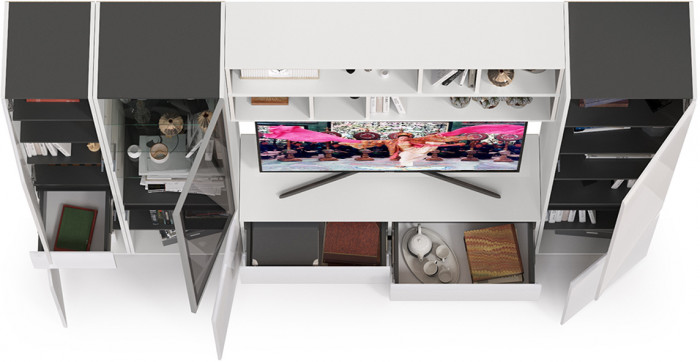 Сидней Комплектация № 031, корпус белый/чёрный/фасады МДФ белый глянец