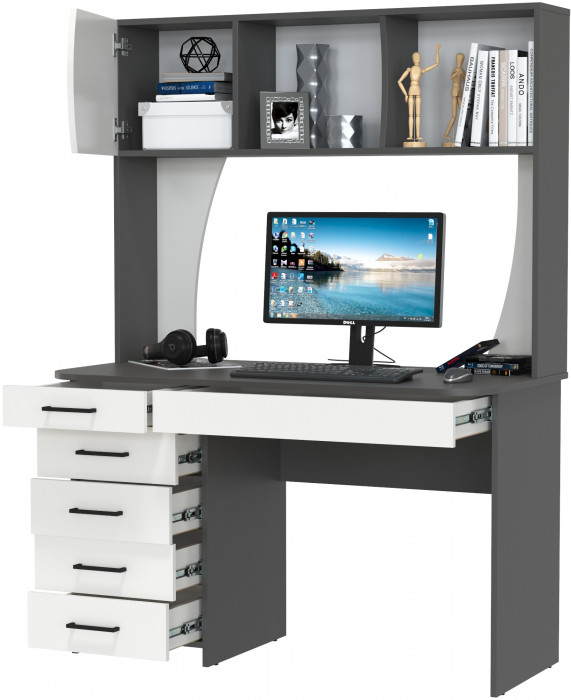 Стол рабочий 6-0606граф/бел Сигма, графит/белый