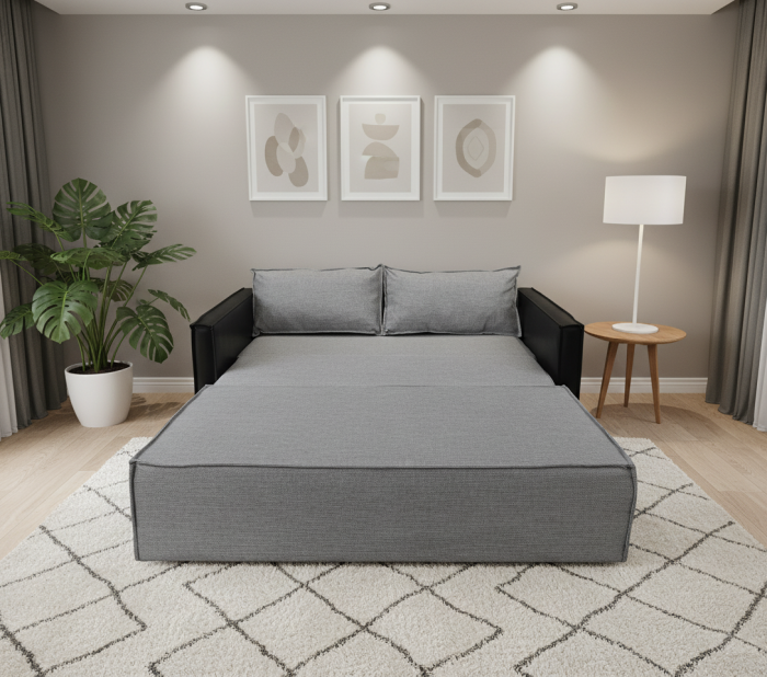 Диван-аккордеон Барон 140х200, рогожка, серый