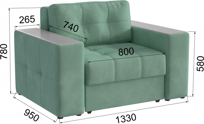 Кресло-кровать Виконт, Мятный/Холст белый МДФ