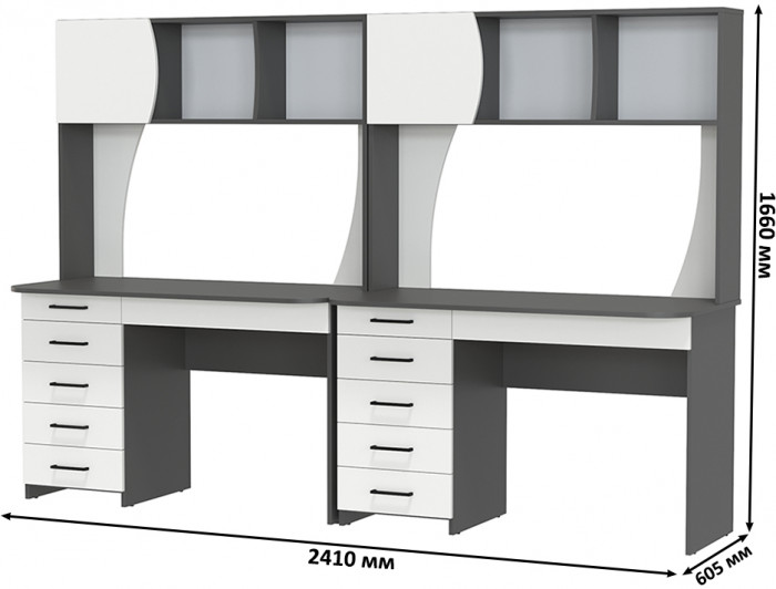 Два стола рабочих 6-0606 Сигма + два кресла 103 серых, цвет графит/белый, ШхГхВ 241х60,5х166 см., НЕ универсальная сборка