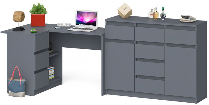 Мори компьютерный стол МС-16 левый + Комод МК1200.4, графит