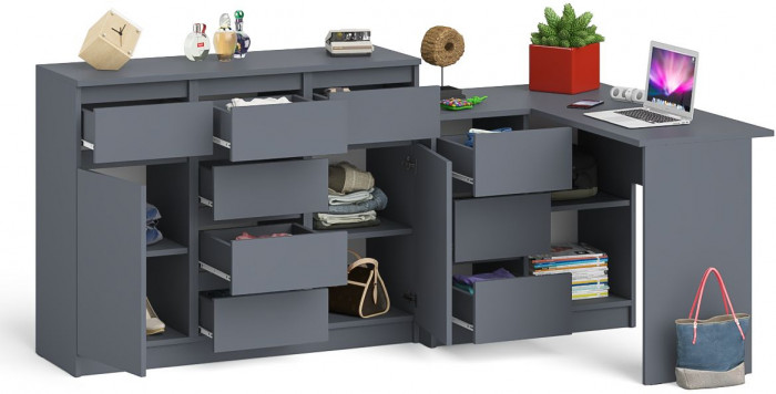 Мори компьютерный стол МС-16 левый + Комод МК1200.4, графит