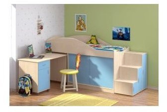 Детская кровать-чердак Дюймовочка-3 без лестницы, Дуб молочный / Голубой