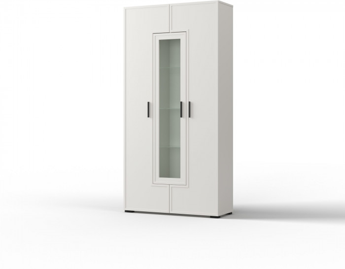 Шкаф-витрина трехдверный "Берг" - Белый текстурный/Ясень белый