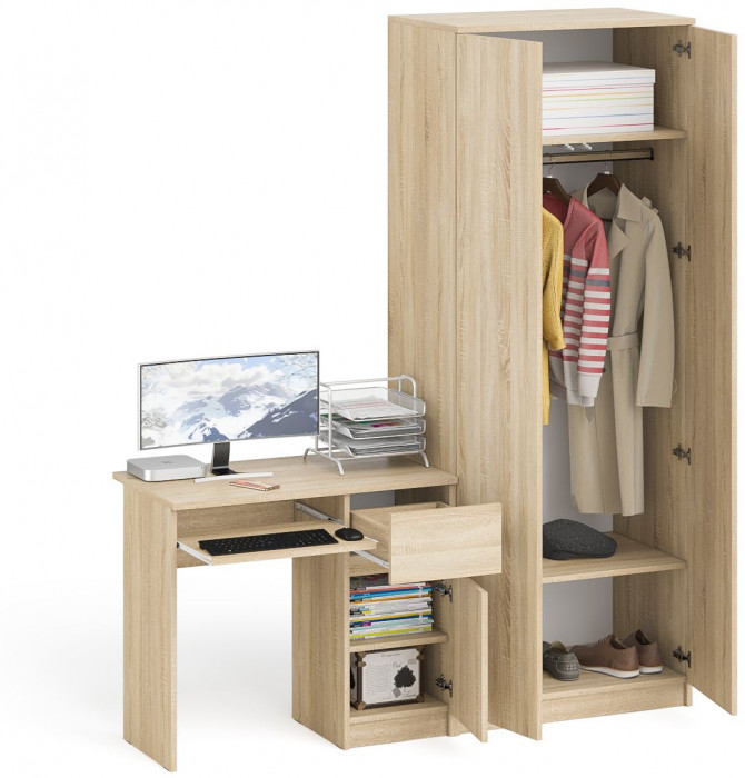 Мори Стол компьютерный МС-1 правый + Шкаф МШ800.1, цвет дуб сонома, ШхГхВ 170,4х50,4х209,6 см., выдвижной ящик справа, НЕ универсальная сборка
