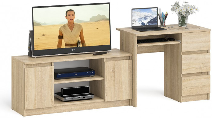 Мори Стол компьютерный МС-6 правый + Тумба МТВ1200.1, цвет дуб сонома, ШхГхВ 210,4х50х76,6 см., выдвижные ящики справа, НЕ универсальная сборка