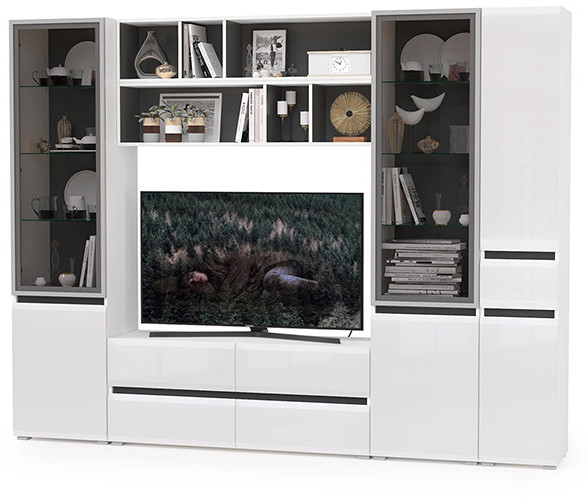 Сидней Комплектация № 032, корпус белый/чёрный/фасады МДФ белый глянец