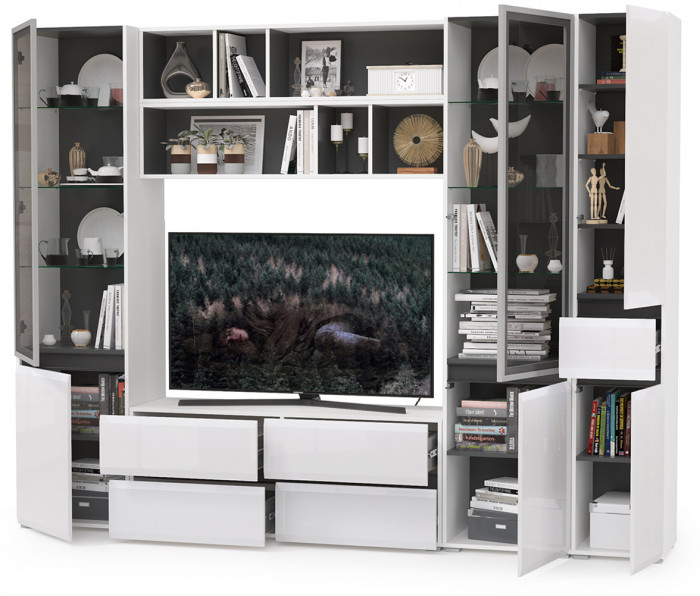 Сидней Комплектация № 032, корпус белый/чёрный/фасады МДФ белый глянец