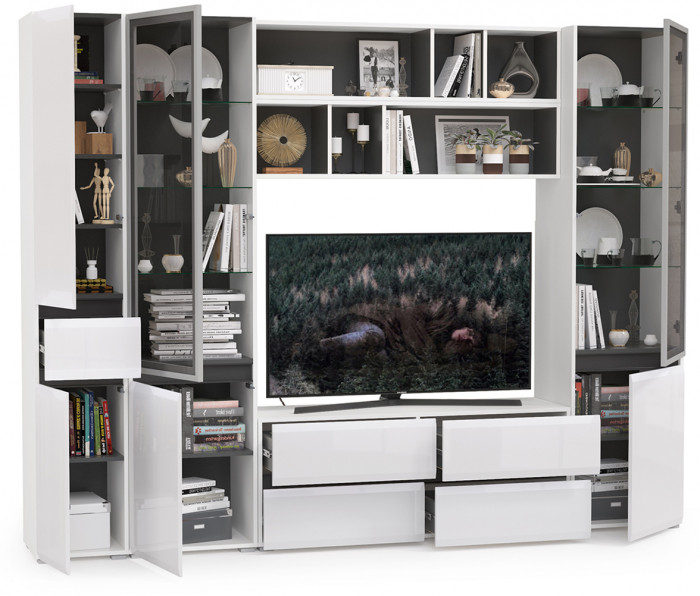 Сидней Комплектация № 032, корпус белый/чёрный/фасады МДФ белый глянец