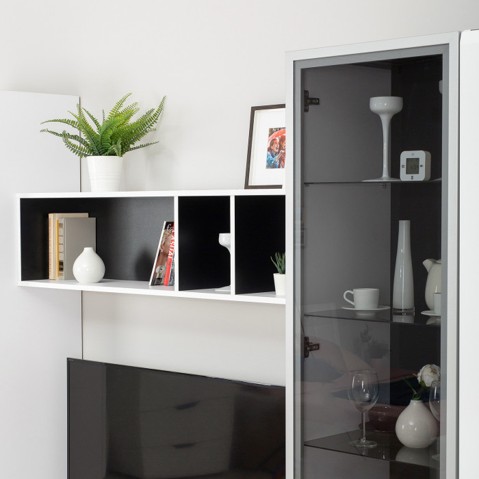 Сидней Комплектация № 032, корпус белый/чёрный/фасады МДФ белый глянец