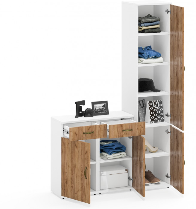 Лидер-8 Пенал МД 22Б + Тумба МД 3.15 + Тумба МД 3.15, белый шагрень/крафт золото