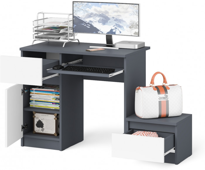Мори компьютерный стол МС-1 левый + Тумба ТМП400.1, графит/белый