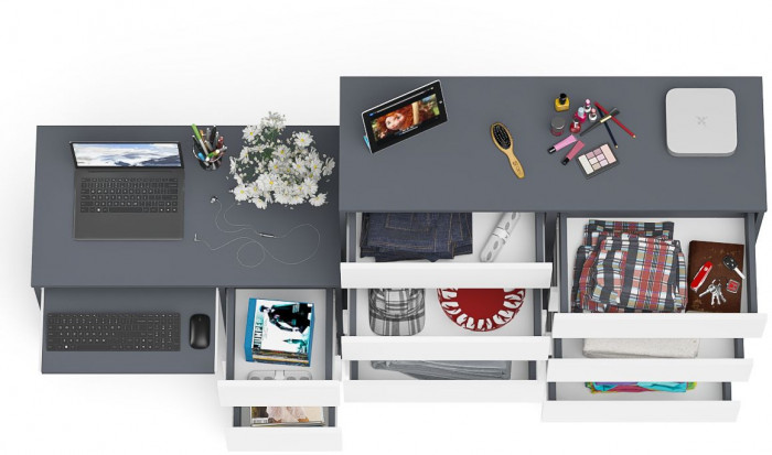 Мори компьютерный стол МС-6 правый + Комод МК1200.10, графит/белый