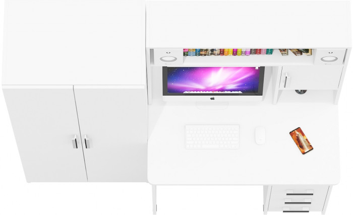 Стол компьютерный С-МД-СК9+Шкаф С-МД-СК9Ш, цвет белый шагрень, ШхГхВ 172х70х160 см., НЕ универсальная сборка