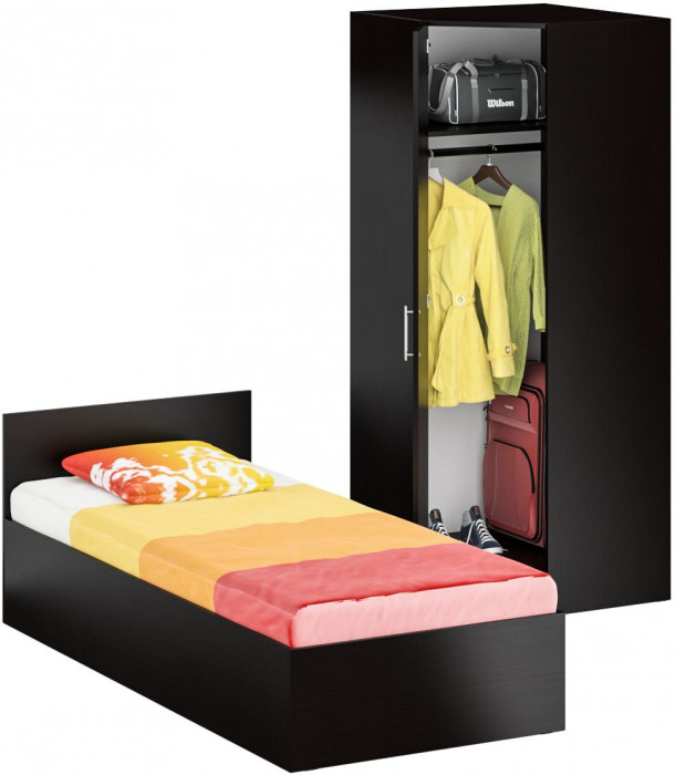 Кровать 0900 + Шкаф угловой Стандарт, цвет венге, ШхГхВ 93,5х203,5х70 + 81,2х81,2х200см., сп.м. 900х2000 мм., без матраса, основание есть