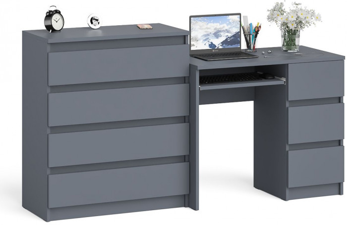 Мори компьютерный стол МС-6 правый + Комод МК800.4, графит
