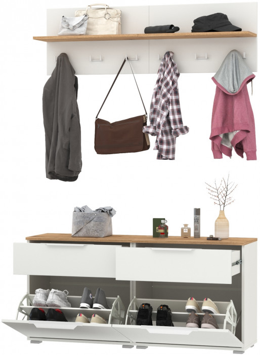 Октава Прихожая 03, белый шагрень/дуб крафт золотой/фасады МДФ белый шагрень