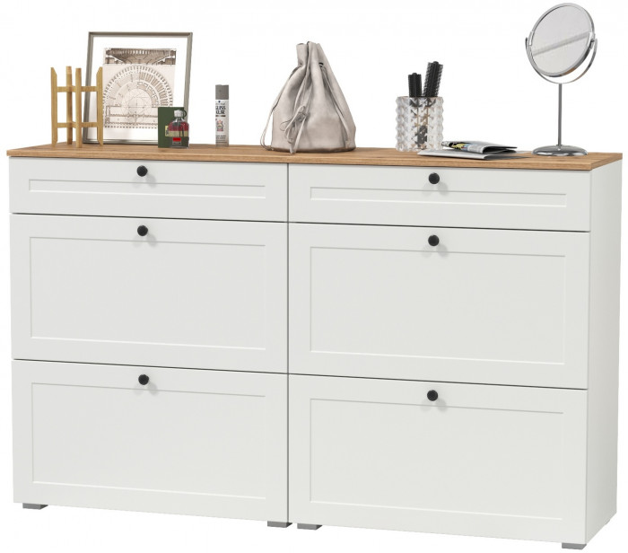 Остин 16.121 Тумба для обуви + 16.121 Тумба для обуви, белый шагрень/дуб крафт золотой