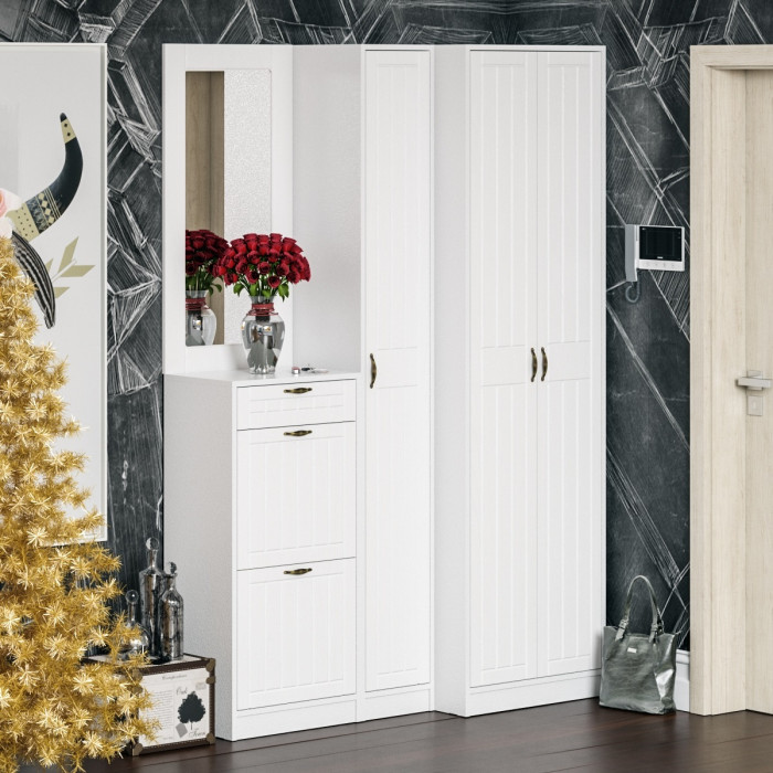 Прихожая П-6 Зеркало, МДФ белое дерево фрезеровка прованс