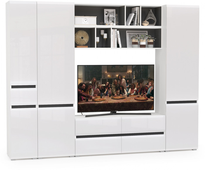 Сидней Комплектация № 033, корпус белый/чёрный/фасады МДФ белый глянец