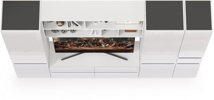 Сидней Комплектация № 033, корпус белый/чёрный/фасады МДФ белый глянец