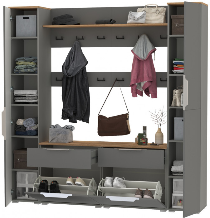 Октава Прихожая 35, серый графит/дуб крафт золотой/фасады МДФ серый графит