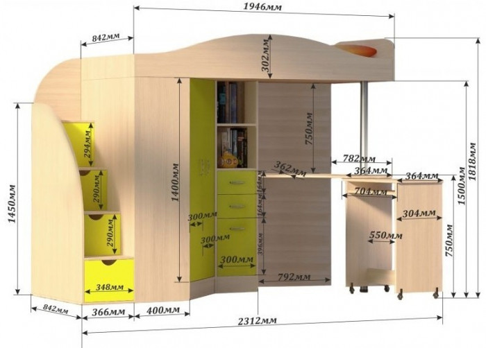 Кровать-чердак Юниор 4 (Венге/Венге)