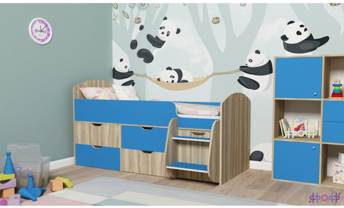 Кровать-чердак Малыш 7 (Белое дерево/Лайм)