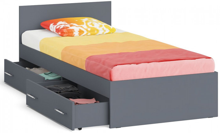 Мори Кровать с ящиками 0900, цвет графит, ШхГхВ 93,5х203,5х70 см., сп.м. 900х2000 мм., без матраса, основание есть