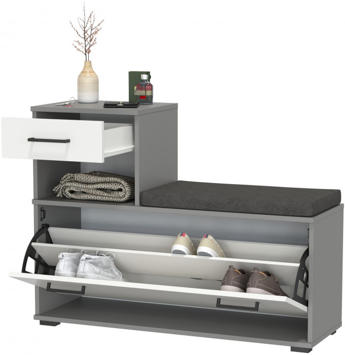 Лира ГК 2-0714граф/бел Тумба под обувь, графит/белый