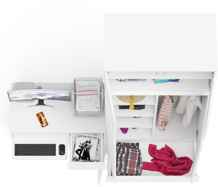 Мори Стол компьютерный МС-1 правый + Шкаф МШ900.1 + Антресоль МА900.1, цвет белый, ШхГхВ 180,4х50,4х234,2 см., выдвижной ящик справа, НЕ универс. сб.