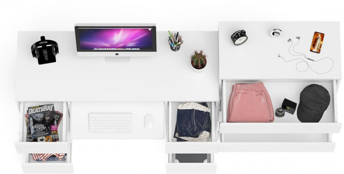 Мори Стол компьютерный МС-2 + Комод МК800.4, цвет белый, ШхГхВ 215,8х50х94 см., универсальная сборка